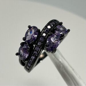 Beautiful Purple Amethyst CZ 18k Hold Plated Gold Gothic Cute Ring Band Sz 10